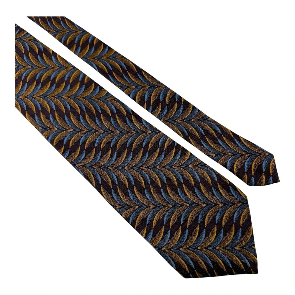 Jhane Barnes Silk‎ Tie Brown Blue Abstract Design 4